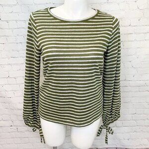 SUPER SOFT A.N.A GREEN GRAY STRIPE TIE SLEEVE TOP!  LARGE